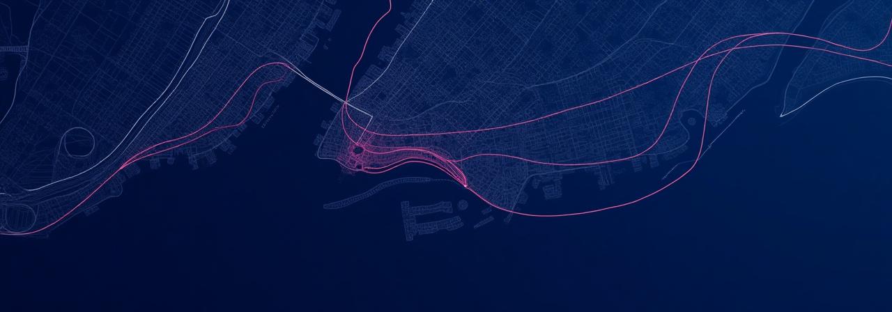 Stylized architectural map of NY waterways showing tour routes