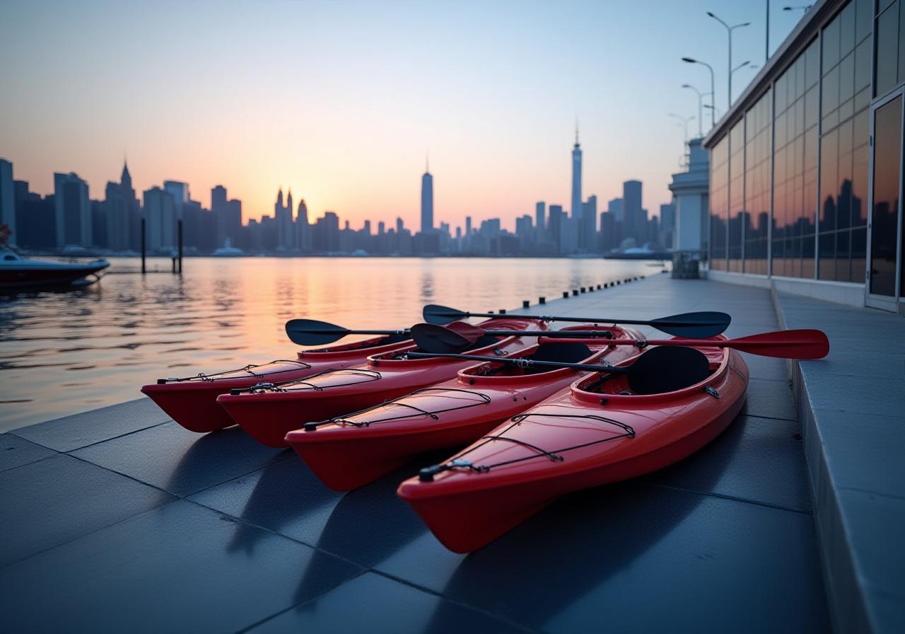 Premium kayaking gear on a dock in New York City